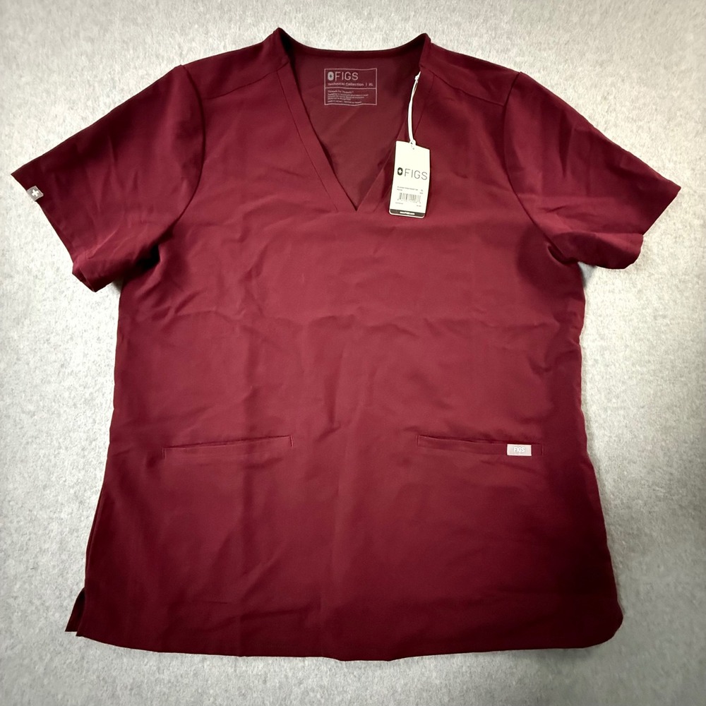 FIGS Technical Collection Casma Three-Pocket Scrub Top Burgundy XL FW1100 NWT